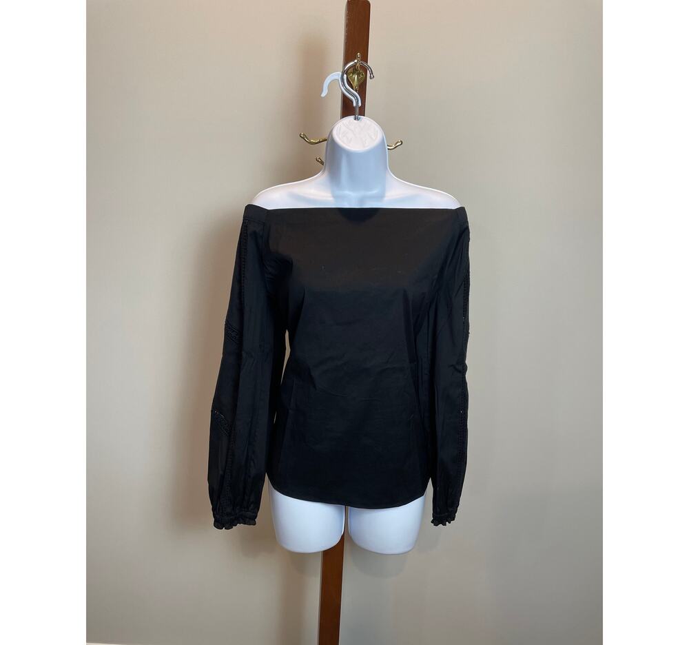 White House Black Market Tunic Top Size L Black Off The Shoulder Cotton